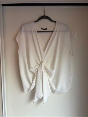 Zara Cream Front-Tie V-Neck Blouse